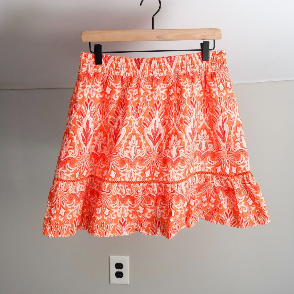Loft orange paisley a-line skirt medium